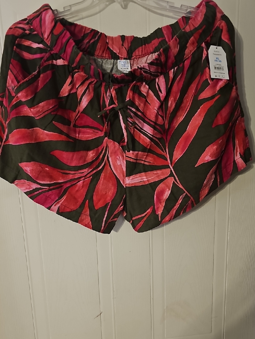 Time and Tru Black Shorts with Pink Leaf Print